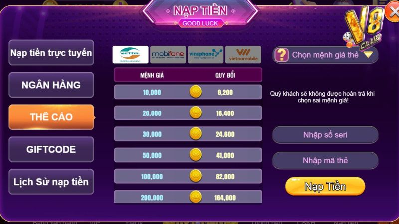 Bet thủ có thể quy đổi thẻ điện thoại thành xu cược để chơi game 