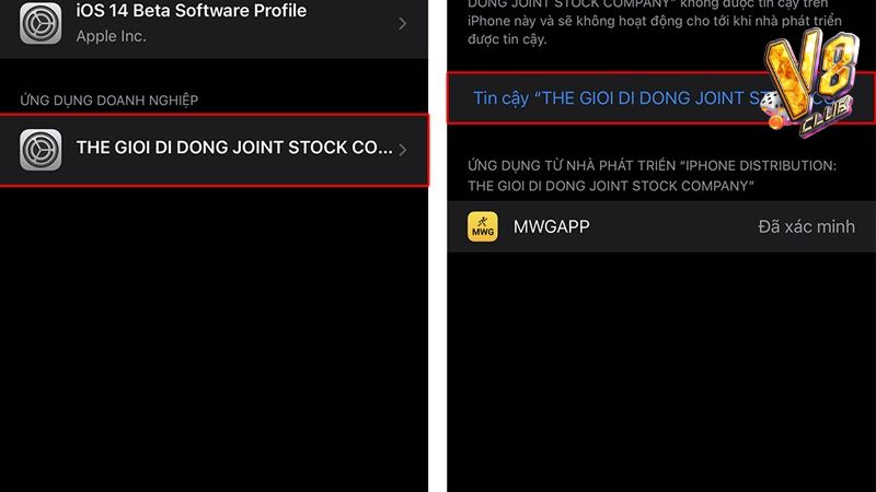 Anh em phải cấp quyền cho iPhone tải game V8club