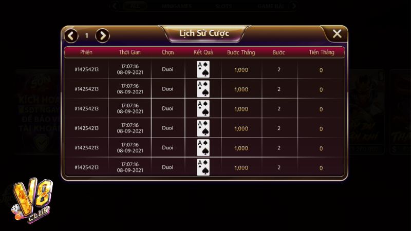 Anh em có thể tận dụng tính năng lịch sử cược để tối ưu chiến lược 